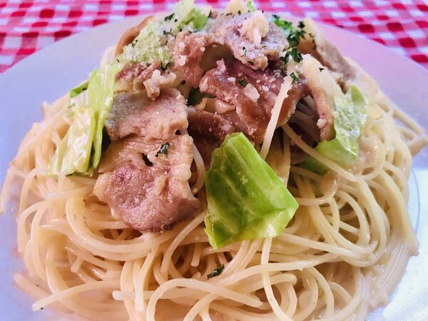 春キャベツと豚肉のペペロンチーノパスタ.jpg